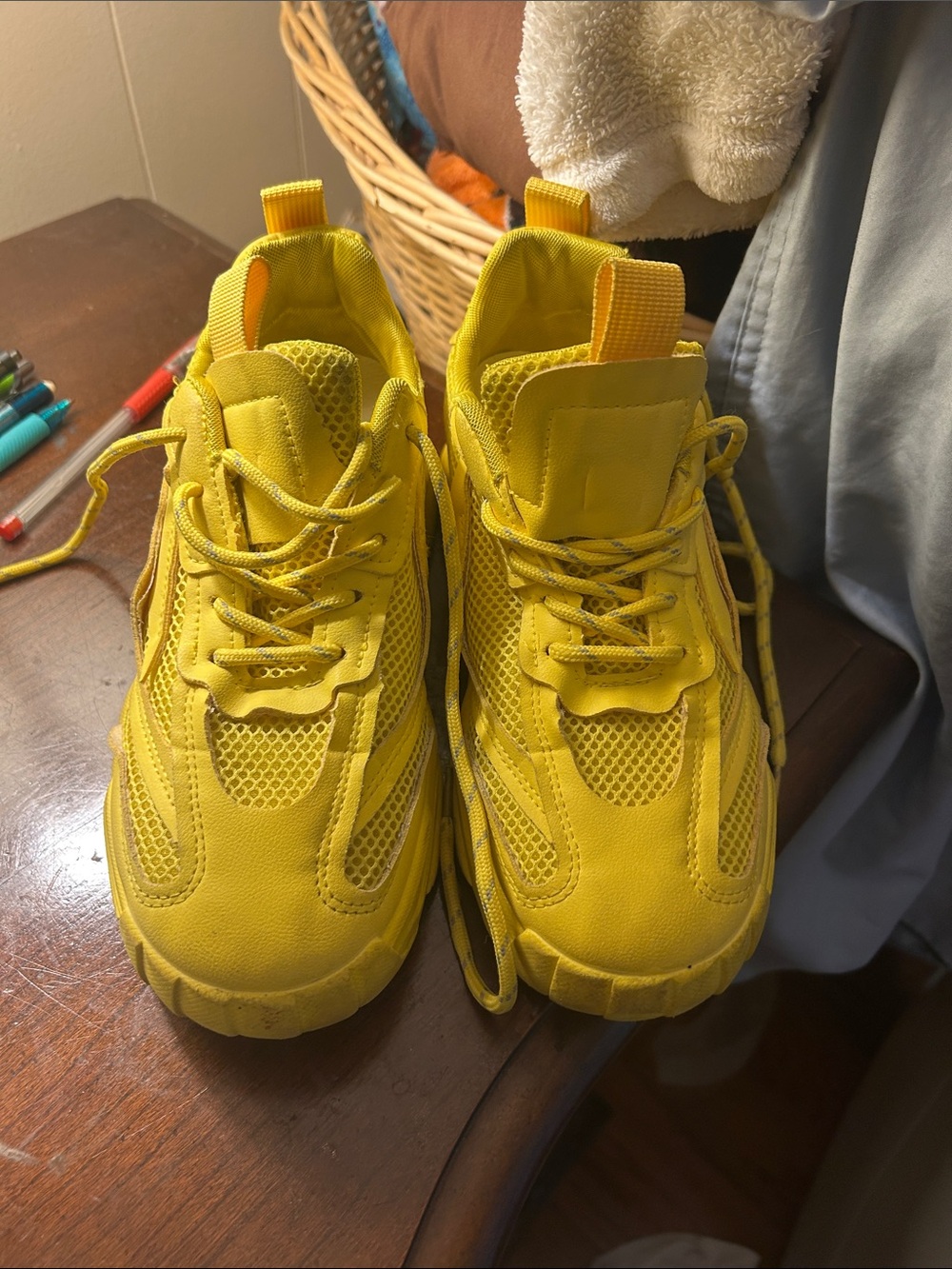 Kids Bright Yellow Mesh & Synthetic Sneakers